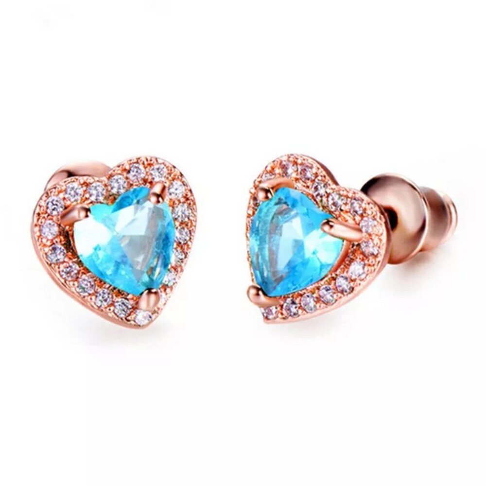New Womens Opal Heart Earrings Rose Gold